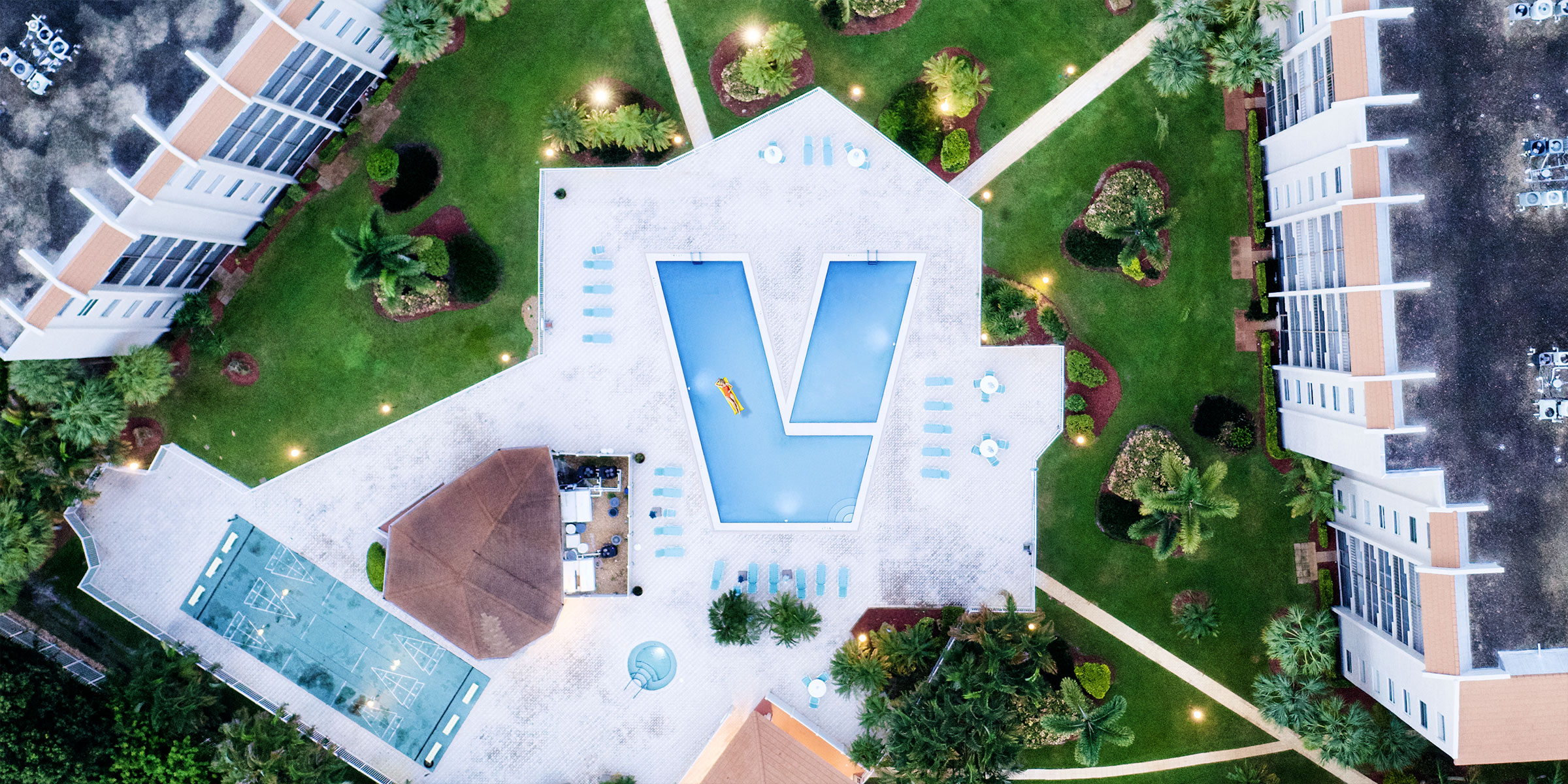 The LavaVein mark beside a swimming pool